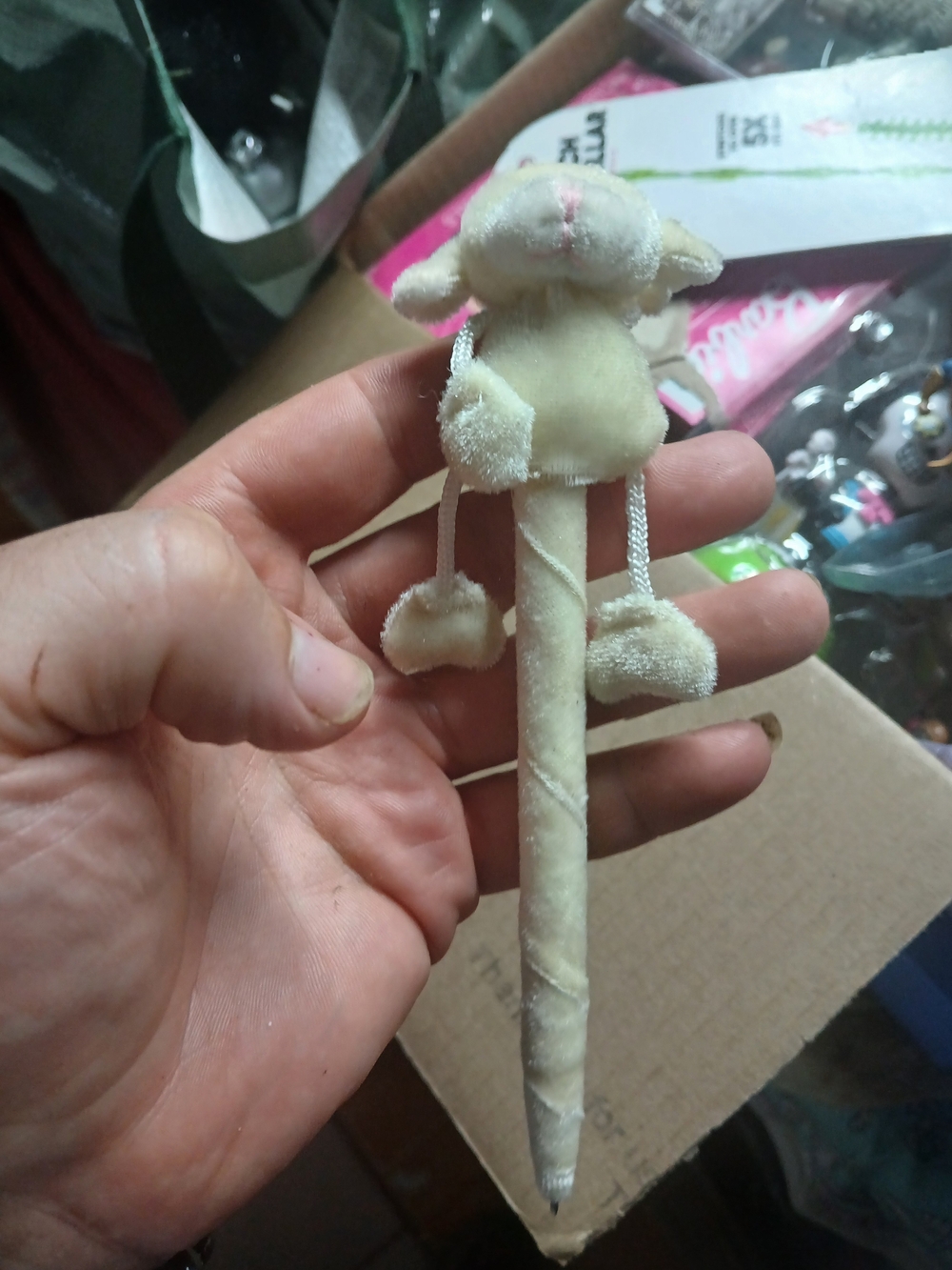novelty plush animal pen White Teddy Bear- No Ink- Felt / Cotton